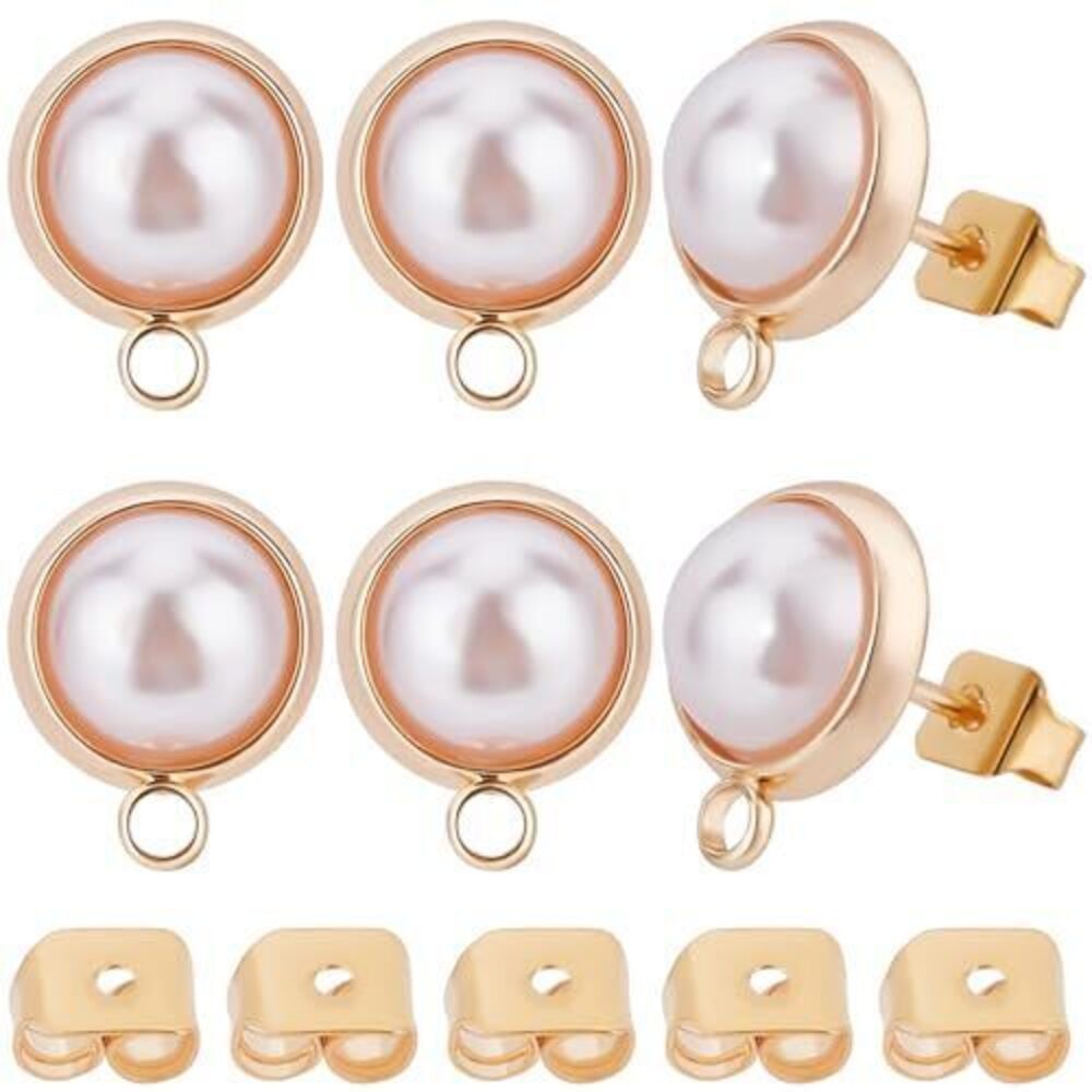 2314 1 Box 20Pcs Pearl Stud Earring Findings 18K Gold Plated Brass Half
